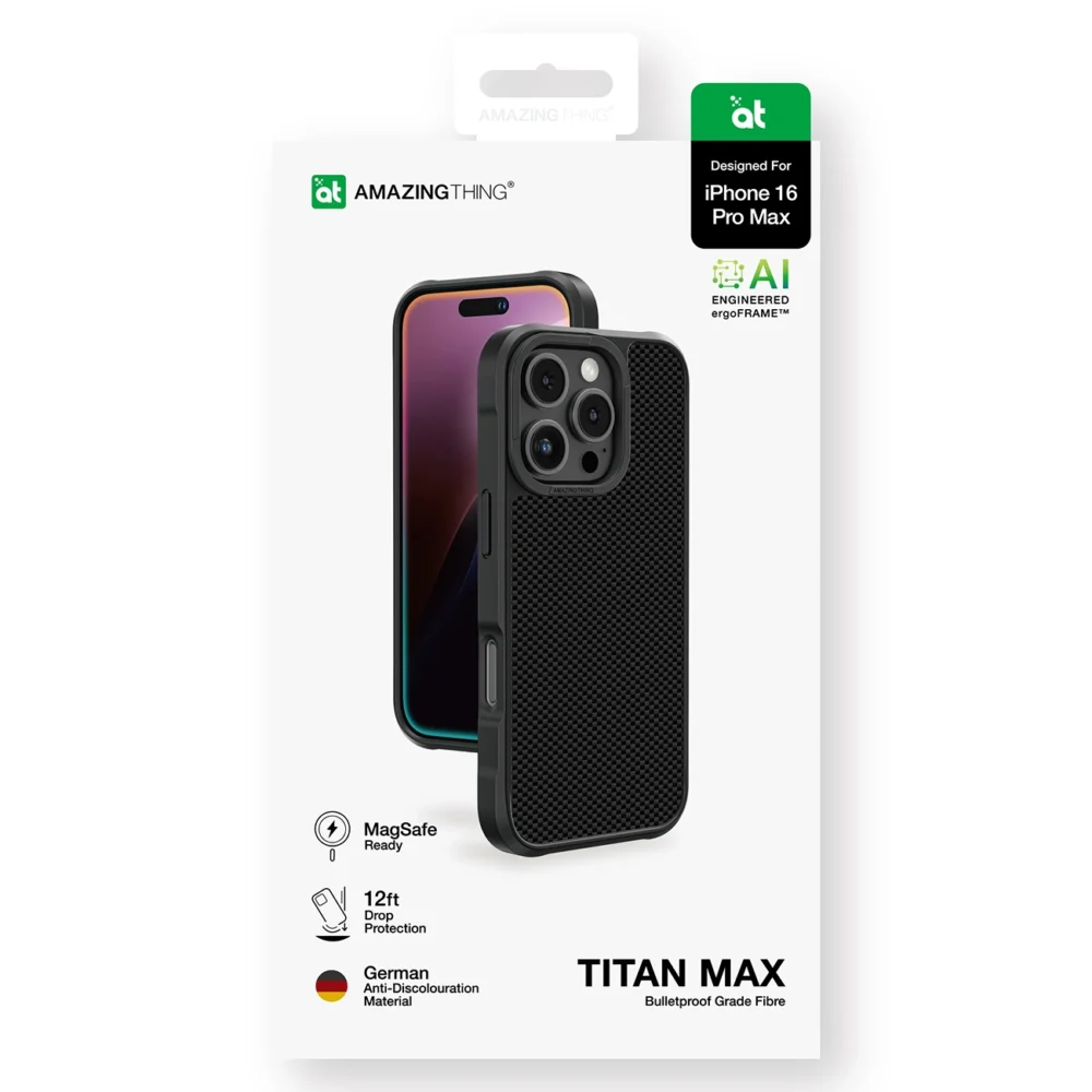 AmazingThing Titan Max Case with 600D Aramid Fibers for iPhone 16 Pro Max - Blackeng
