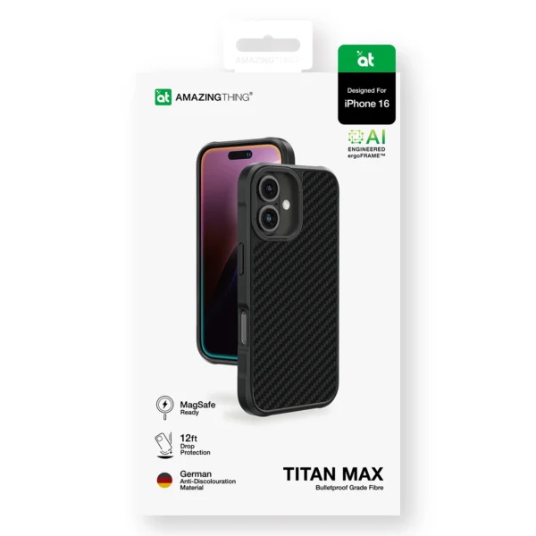 AmazingThing Titan Max Case with 1500D Aramid Fibers for iPhone 16 - Blackeng