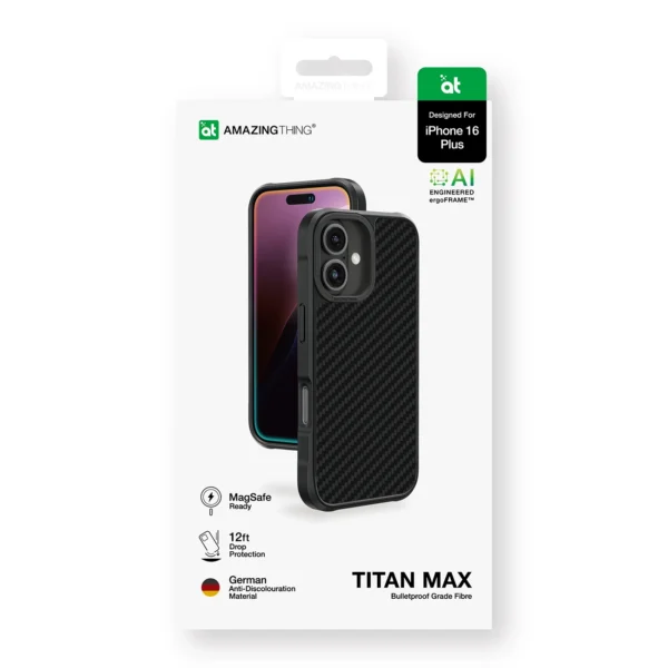 AmazingThing Titan Max Case with 1500D Aramid Fibers for iPhone 16 Plus - Blackeng