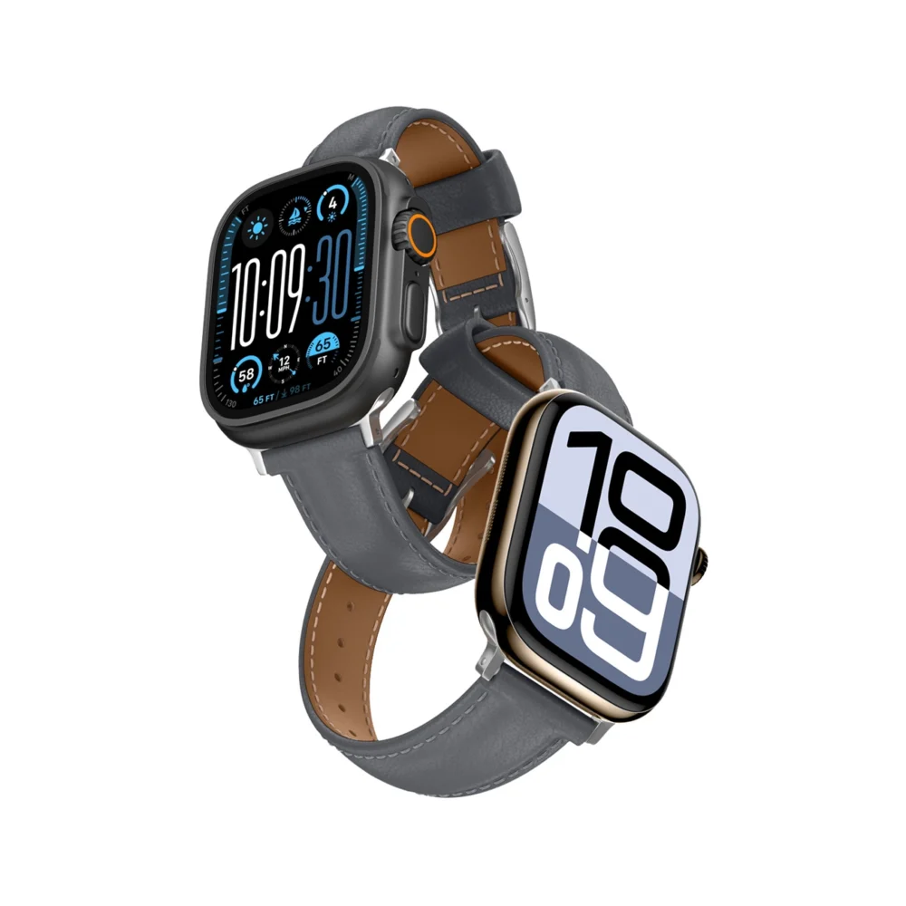 AmazingThing Class Band Leather Strap for Apple Watch 45 / 46 / 49 mm - Grayeng
