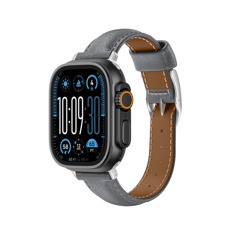 AmazingThing Class Band Leather Strap for Apple Watch 45 / 46 / 49 mm - Grayeng
