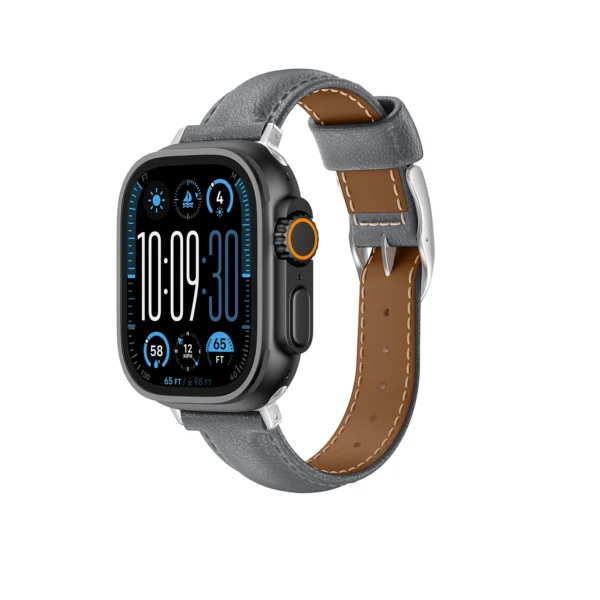 AmazingThing Class Band Leather Strap for Apple Watch 45 / 46 / 49 mm - Grayeng