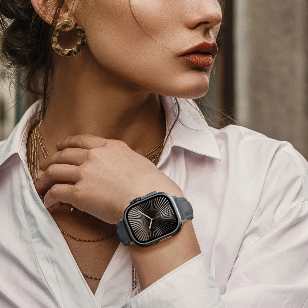 AmazingThing Class Band Leather Strap for Apple Watch 45 / 46 / 49 mm - Grayeng