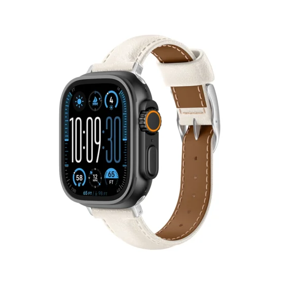 AmazingThing Class Band Leather Strap for Apple Watch 45 / 46 / 49 mm - Light Beigeeng