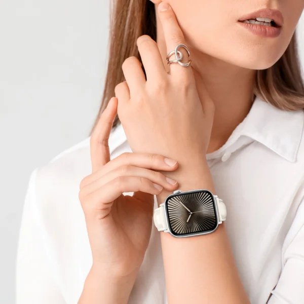AmazingThing Class Band Leather Strap for Apple Watch 45 / 46 / 49 mm - Light Beigeeng