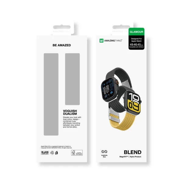 Set of 2 AmazingThing Blend Band for Apple Watch 45/46/49mm - Yellow-Black/Blackeng