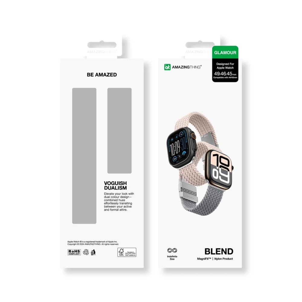 Set of 2 AmazingThing Blend Band for Apple Watch 45/46/49mm - Pink-Gray/Pinkeng