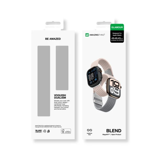 Set of 2 AmazingThing Blend Band for Apple Watch 45/46/49mm - Pink-Gray/Pinkeng