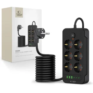 Tech-Protect PC6X6 Power Strip 6 Sockets 240V + 3xUSB-A + 3xUSB-C 200cm - Blackeng