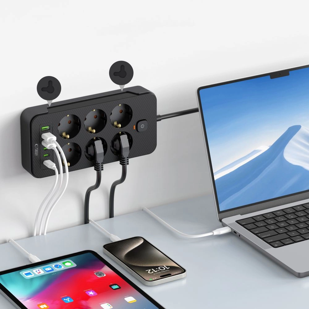 Tech-Protect PC6X6 Power Strip 6 Sockets 240V + 3xUSB-A + 3xUSB-C 200cm - Blackeng