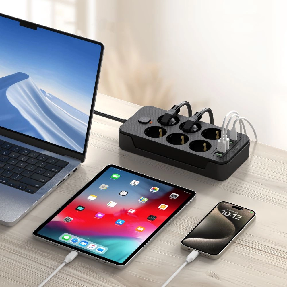 Tech-Protect PC6X6 Power Strip 6 Sockets 240V + 3xUSB-A + 3xUSB-C 200cm - Blackeng