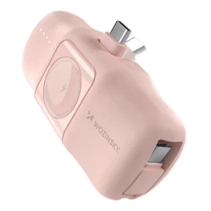 Wozinsky WF16-YCS 5000mAh 15W USB-C Mini Power Bank with Built-in USB-C Cable and Apple Watch Charger - Pinkeng