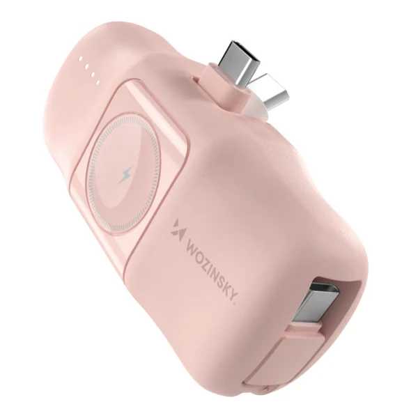 Wozinsky WF16-YCS 5000mAh 15W USB-C Mini Power Bank with Built-in USB-C Cable and Apple Watch Charger - Pinkeng