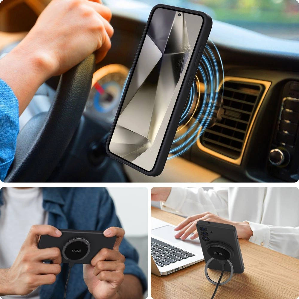 Tech-Protect Liquid Silicone MagSafe case for Samsung Galaxy S25 Edge - blackeng
