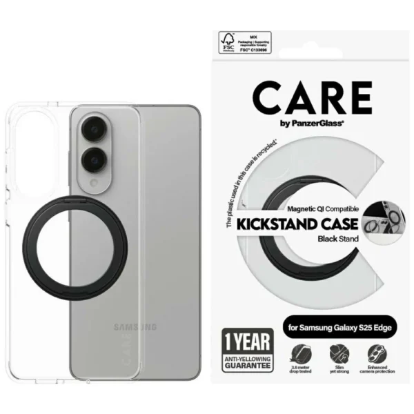 CARE by PanzerGlass Feature Black Kickstand & QI Case for Samsung Galaxy S25 Edge - Transparenteng