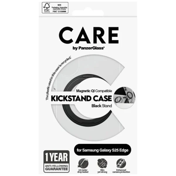 CARE by PanzerGlass Feature Black Kickstand & QI Case for Samsung Galaxy S25 Edge - Transparenteng