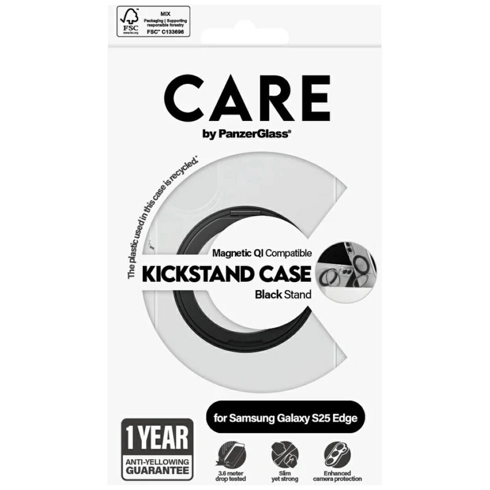 CARE by PanzerGlass Feature Black Kickstand & QI Case for Samsung Galaxy S25 Edge - Transparenteng