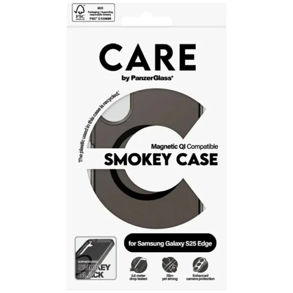 CARE by PanzerGlass Flagship Urban Combat Black QI Case for Samsung Galaxy S25 Edge - Semi-transparenteng
