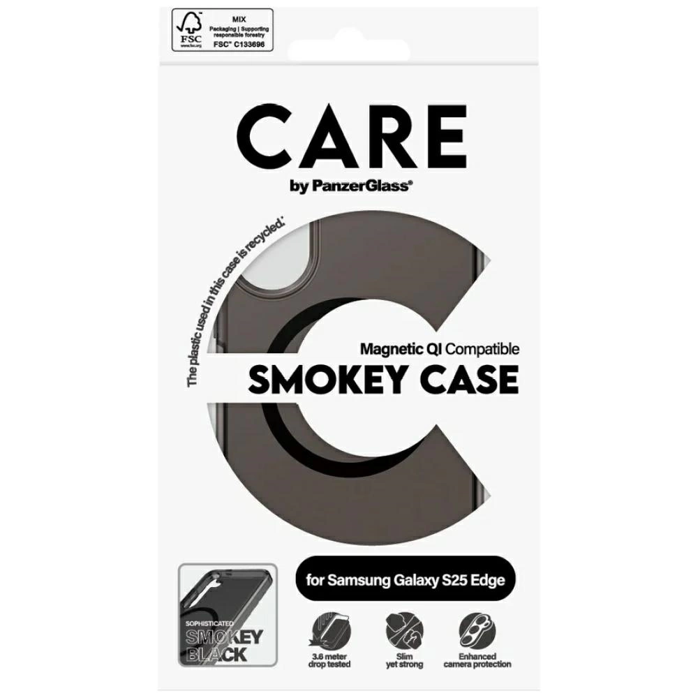CARE by PanzerGlass Flagship Urban Combat Black QI Case for Samsung Galaxy S25 Edge - Semi-transparenteng