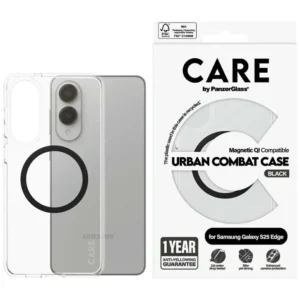 CARE by PanzerGlass Flagship Urban Combat Black QI Case for Samsung Galaxy S25 Edge - Transparenteng