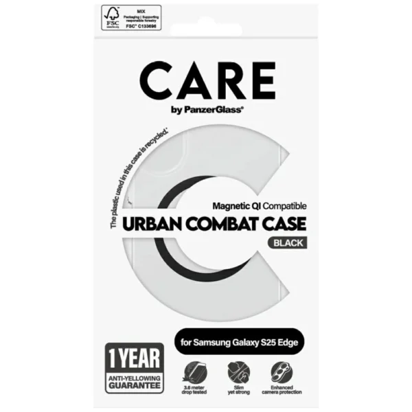 CARE by PanzerGlass Flagship Urban Combat Black QI Case for Samsung Galaxy S25 Edge - Transparenteng