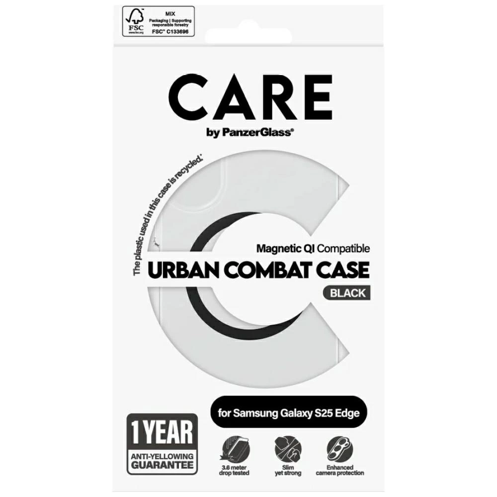 CARE by PanzerGlass Flagship Urban Combat Black QI Case for Samsung Galaxy S25 Edge - Transparenteng