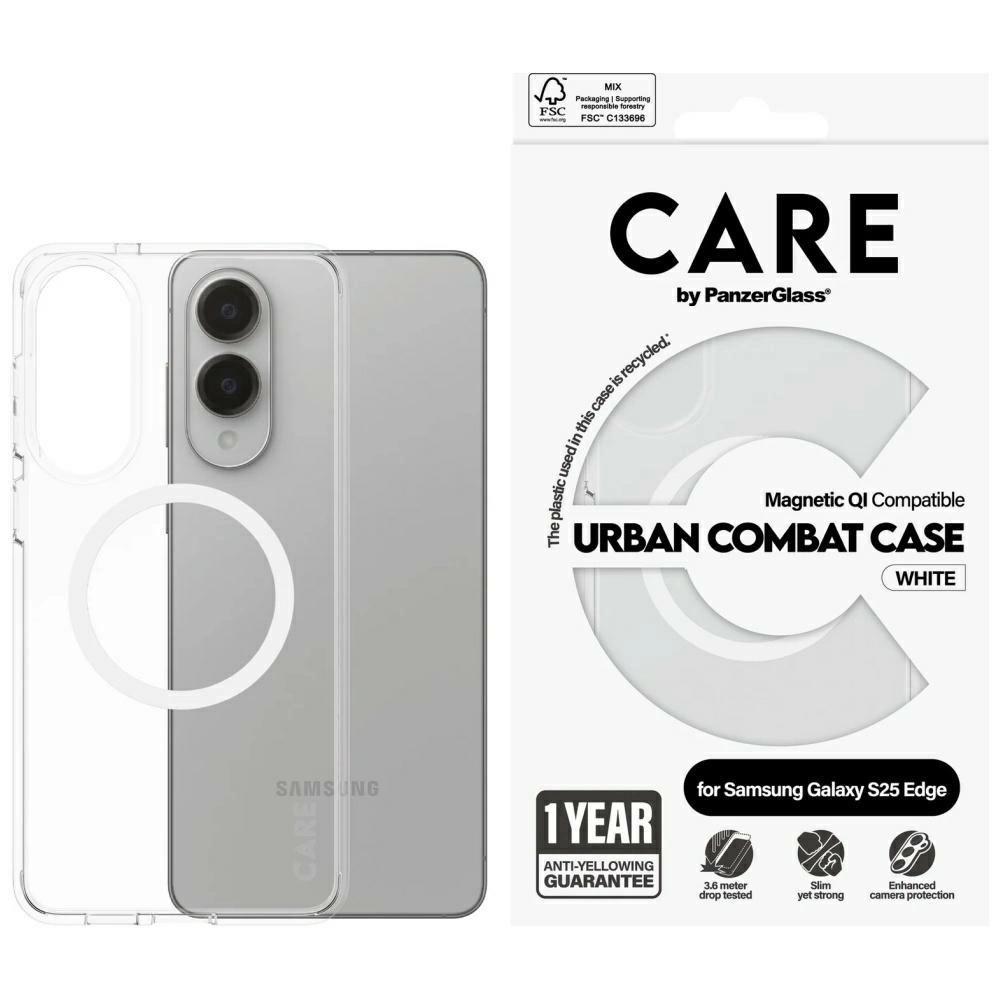 CARE by PanzerGlass Flagship Urban Combat White QI Case for Samsung Galaxy S25 Edge - Transparenteng