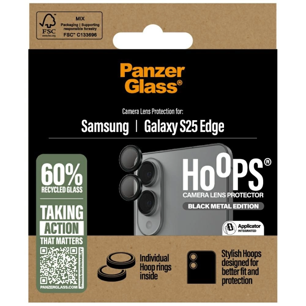 PanzerGlass Hoops Lens Protector Tempered Glass for Samsung Galaxy S25 Edge - Blackeng
