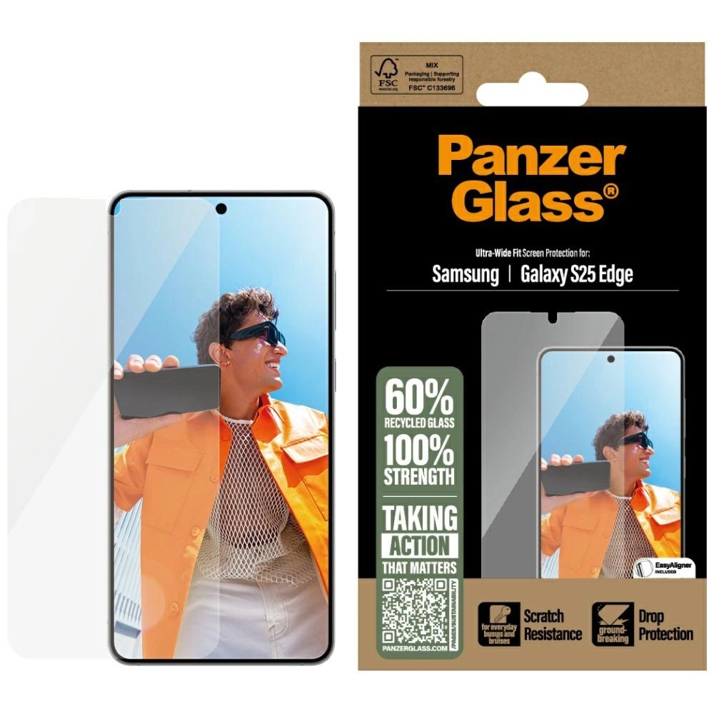 PanzerGlass Ultra-Wide Fit Tempered Glass for Samsung Galaxy S25 Edge - Cleareng