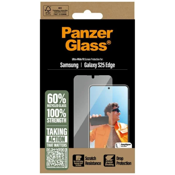 PanzerGlass Ultra-Wide Fit Tempered Glass for Samsung Galaxy S25 Edge - Cleareng