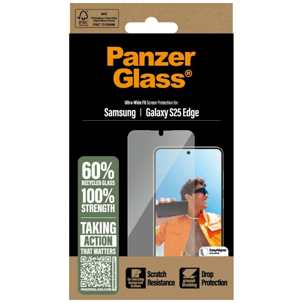 PanzerGlass Ultra-Wide Fit Tempered Glass for Samsung Galaxy S25 Edge - Cleareng