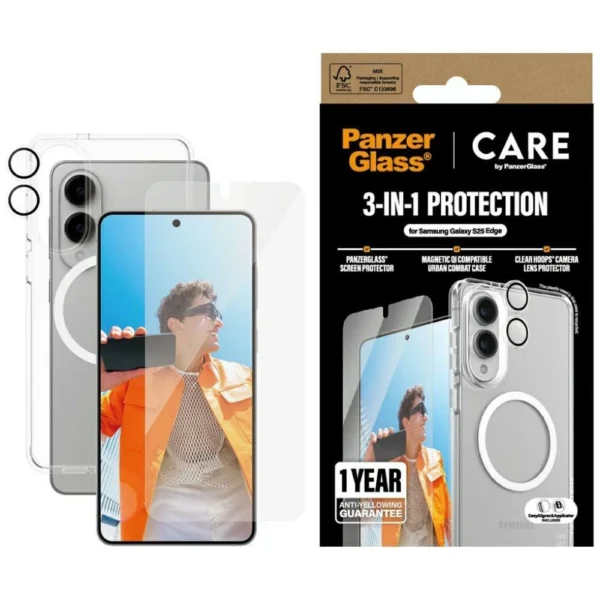 CARE by PanzerGlass Flagship 3in1 Case+Glass+Lens for Samsung Galaxy S25 Edge - transparenteng