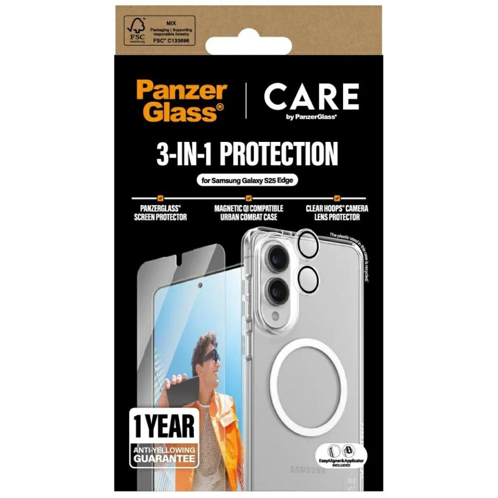 CARE by PanzerGlass Flagship 3in1 Case+Glass+Lens for Samsung Galaxy S25 Edge - transparenteng