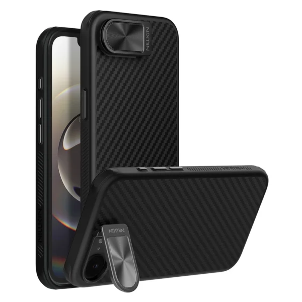 Etui Nillkin CarboProp Magnetic z osłoną na aparat i podstawką na iPhone 16e - czarnepol
