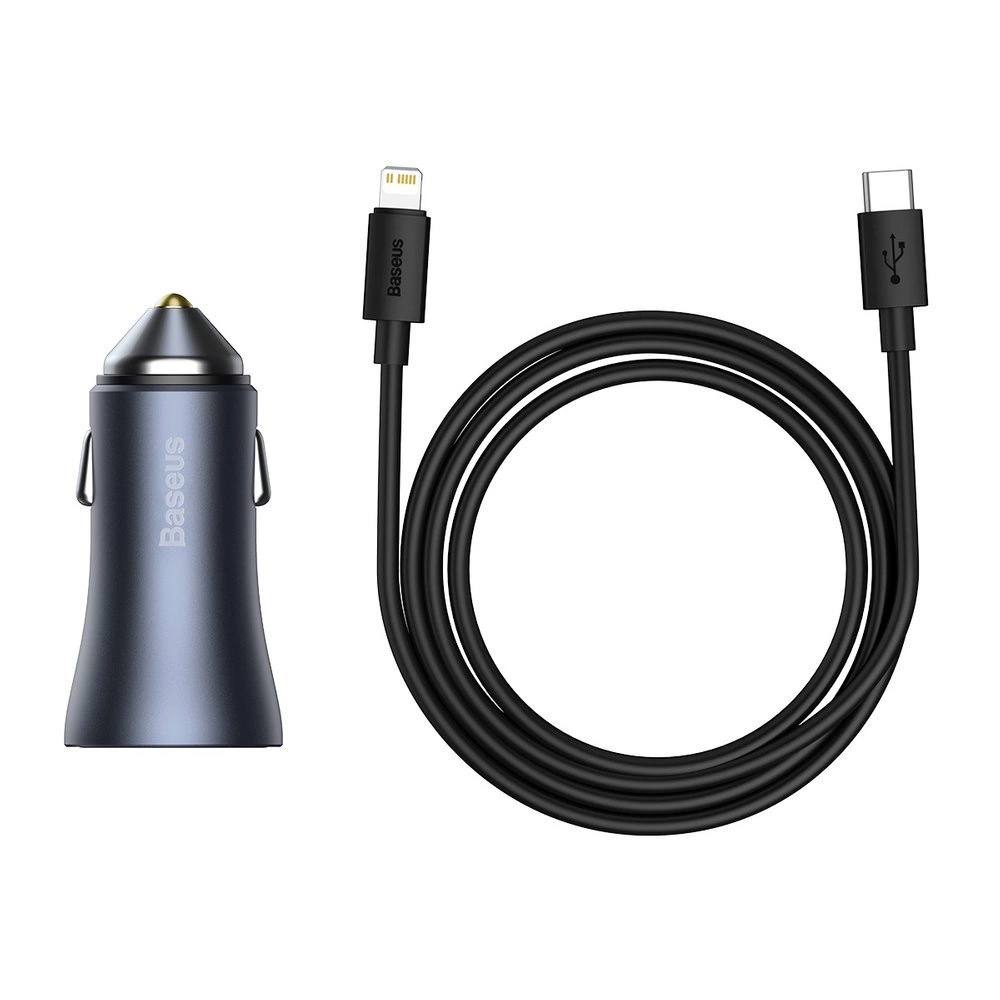 Baseus Golden Contactor Pro fast car charger USB Type C / USB 40 W Power Delivery 3.0 Quick Charge 4+ SCP FCP AFC + USB Type C cable - Lightning gray (TZCCJD-B0G)eng