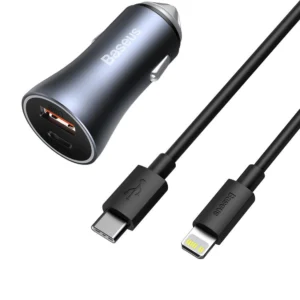 Baseus Golden Contactor Pro fast car charger USB Type C / USB 40 W Power Delivery 3.0 Quick Charge 4+ SCP FCP AFC + USB Type C cable - Lightning gray (TZCCJD-B0G)eng