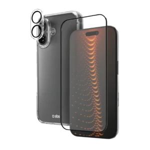 SBS set with D3O technology for iPhone 16 - case + glass screen and camera protector - transparenteng