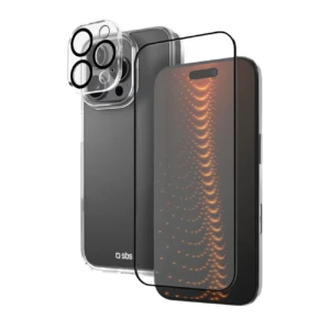 SBS set with D3O technology for iPhone 16 Pro - case + glass screen and camera protector - transparenteng