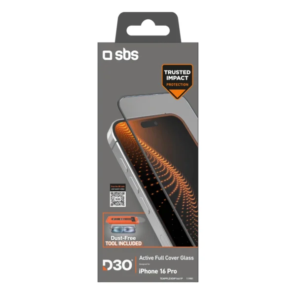 SBS tempered glass with D3O technology with applicator for iPhone 16 Proeng