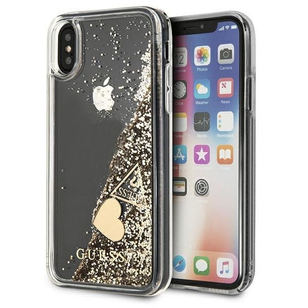 GUESS case for IPHONE X / XS GUOHCPXGLHFLGO (Charms 2 Liquid Glitter) gold
