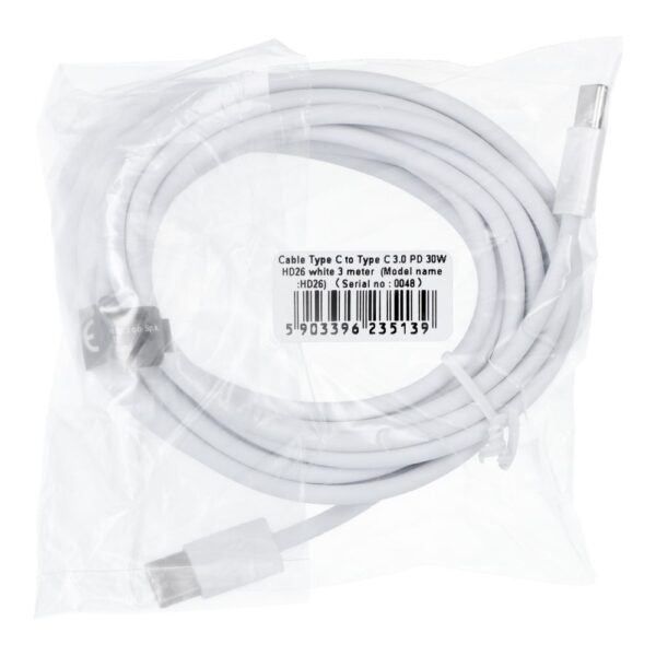 Cable Type C to Type C PD QC3.0 3A 30W HD26 3 m white