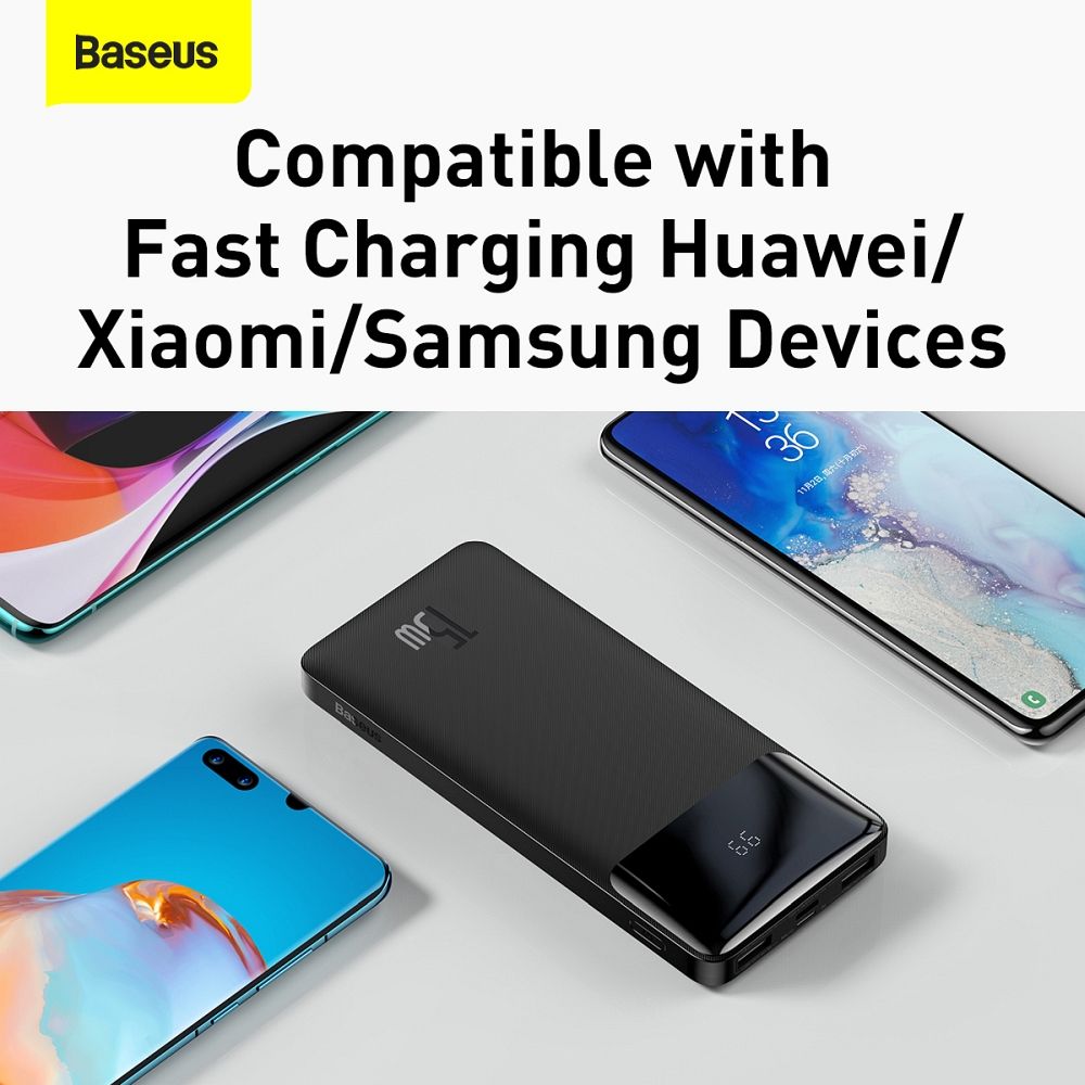 Power Bank BASEUS Bipow Overseas Edition - 10 000mAh LCD Quick Charge PD 15W with cable USB to Micro PPBD050001 black