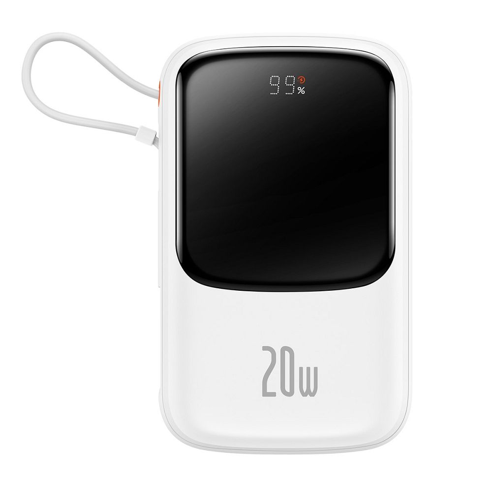 BASEUS powerbank 10 000 mAh with built-in cable Lightning + cable USB A to Type C PD QC3.0 3A 20W PPQD020002 white