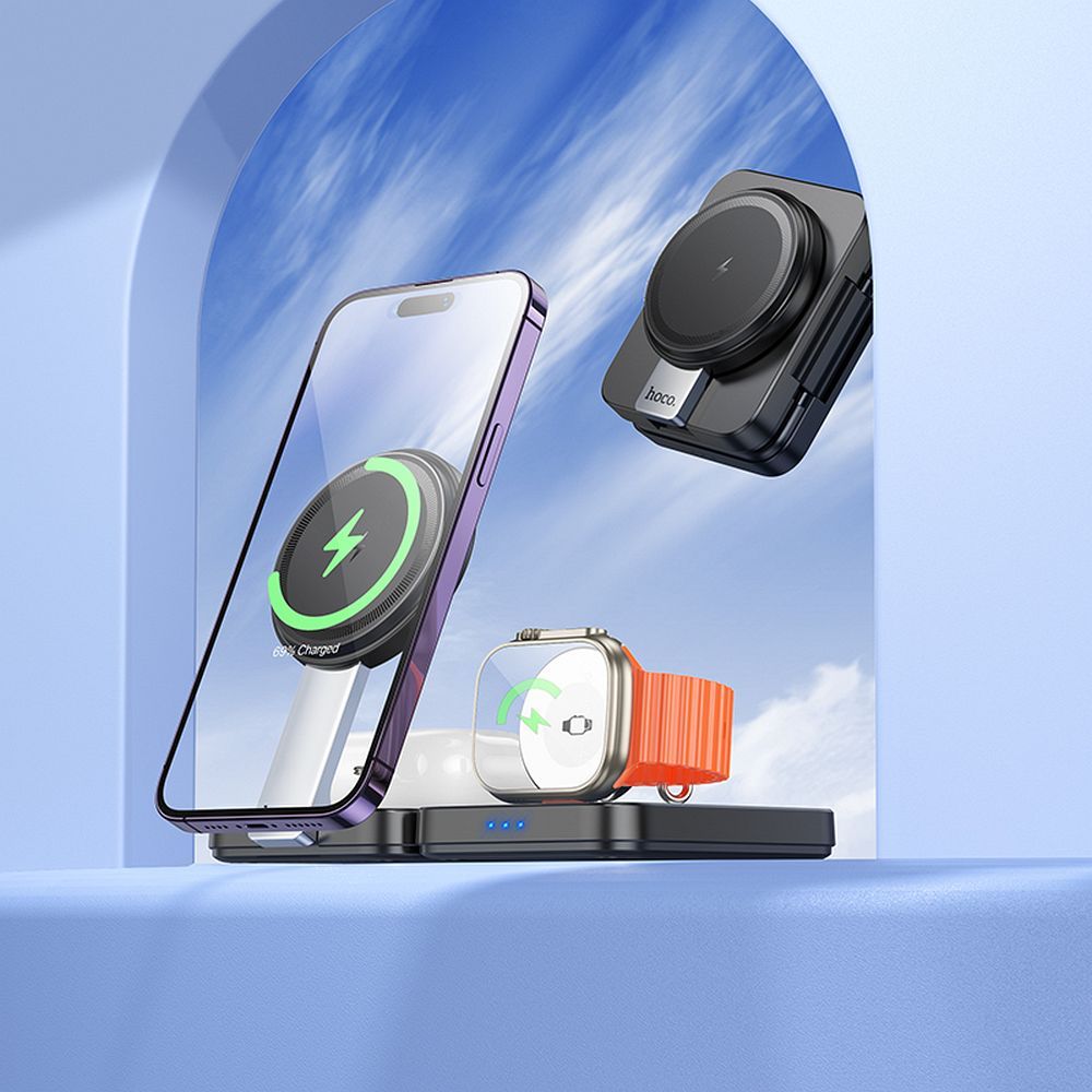 EOL HOCO foldable wireless chrger 3in1 compatible with Apple Watch 15W CQ11 black