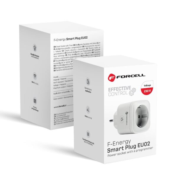 FORCELL F-ENERGY EU02 Smart Plug 230V with WiFi, programmer and Tuya/Amazon Alexa support - white