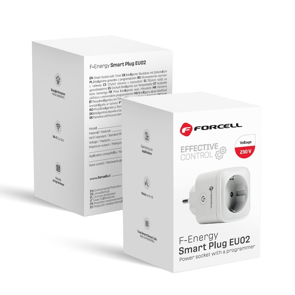 FORCELL F-ENERGY EU02 Smart Plug 230V with WiFi, programmer and Tuya/Amazon Alexa support - white