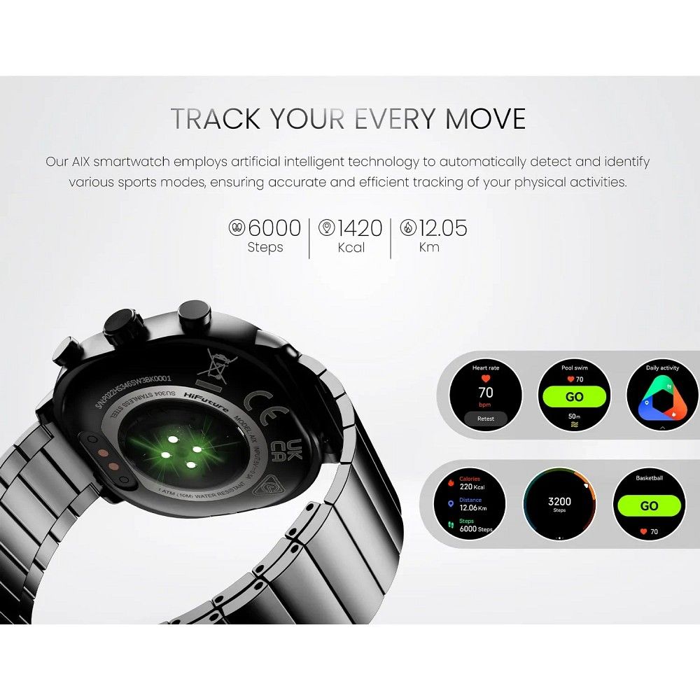 HIFUTURE stainless steel smartwatch with artificial intelligence AIX (OLED) (CORNING GLASS) black