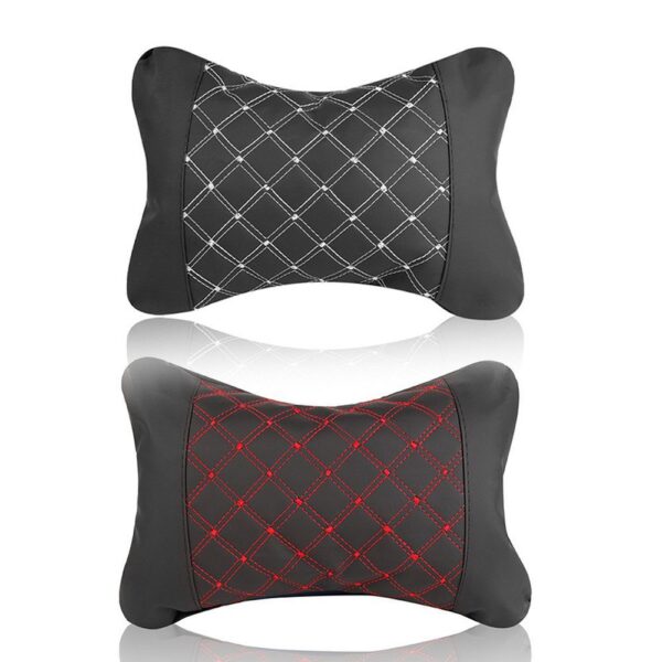 Car headrest pillow with stitching black red