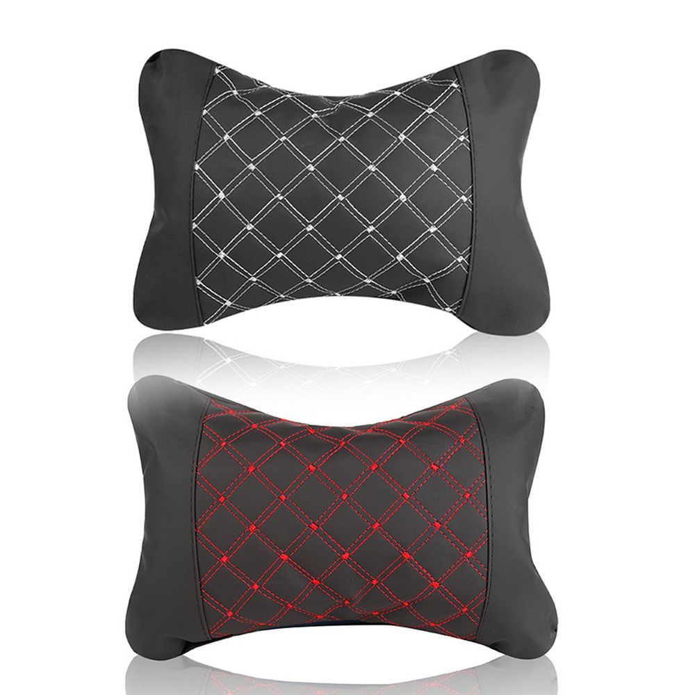 Car headrest pillow with stitching black red