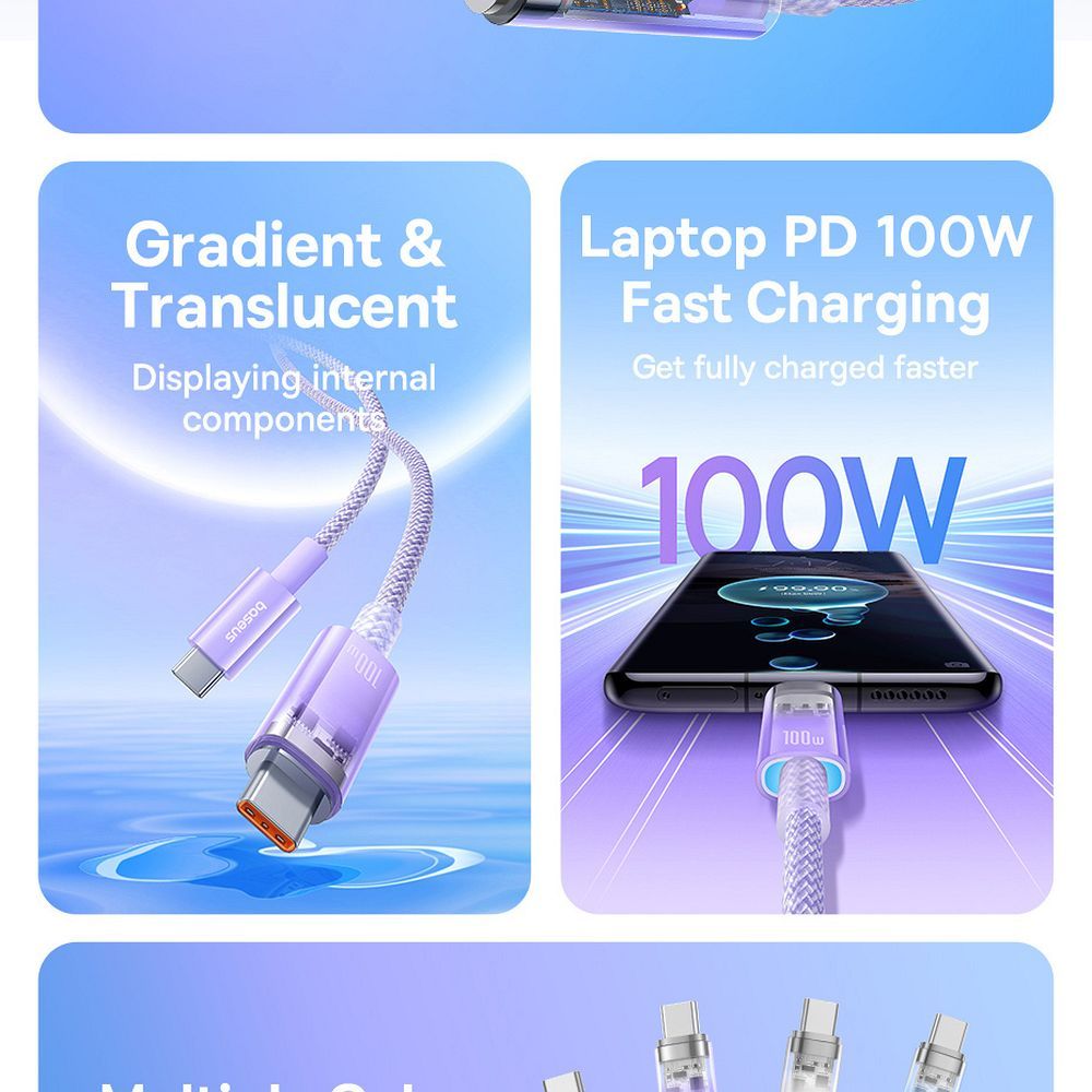BASEUS cabel Type C to Type C PD 6A 100W Explorer P10319703221-01 / CB000043 1 m purple